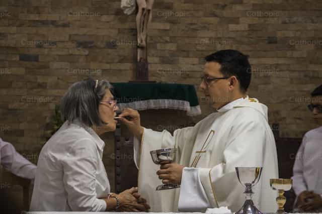 Sacerdote dando a Sagrada Comunhão - Imagens católicas de stock - Foto de Andrés José Barbera Zambrano