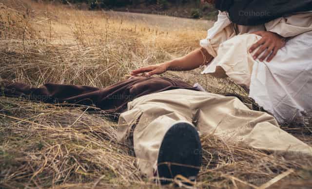 Jesus rettet die, die in Laster gefallen sind - Katholische Stockfotos