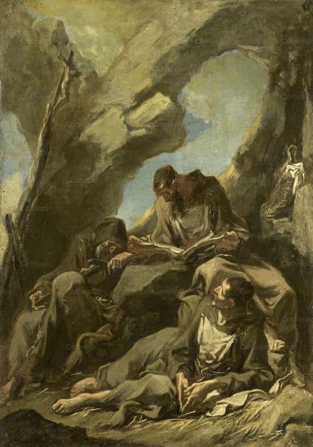 三位卡马多利会修士在静默祈祷中 - 天主教图库图片 - 摄影： Restored Christian Art