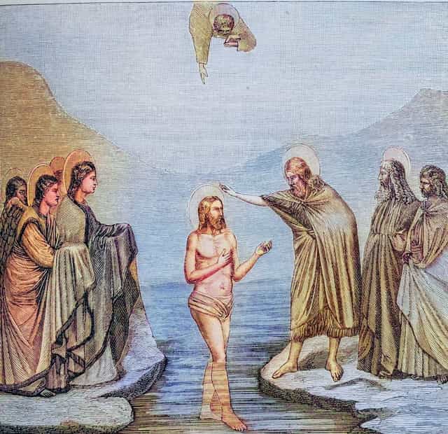 Vintage-illustratie van de doop van Christus - Katholieke stockfoto's
