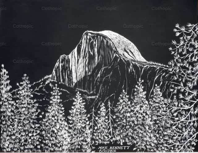 Half Dome - grawerowanie rysikiem (scratchboard) - Katolickie zdjęcia stockowe - Zdjęcie: Mike Bennett