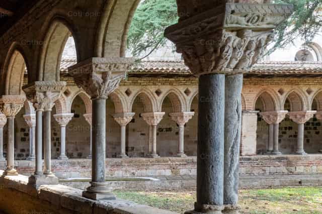 Carved Stone Columns in Ancient Cloister - Catholic stock images - Photo by Joan Sutter