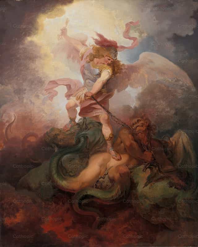 捆绑撒旦的天使 - 天主教图库图片 - 摄影： Restored Christian Art
