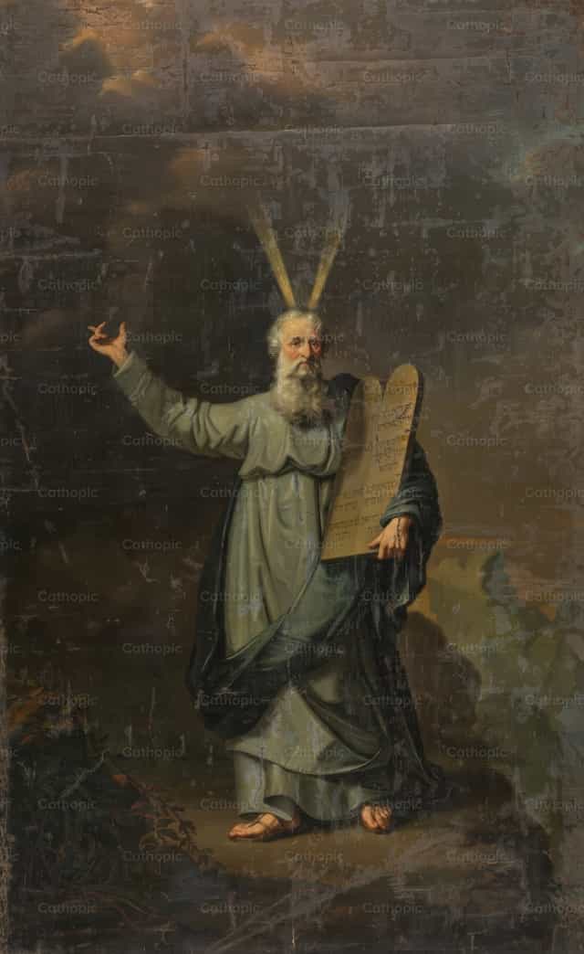 Si Moises na may mga Tapyas ng Kautusan - Mga Catholic stock image - Larawan ni Restored Christian Art