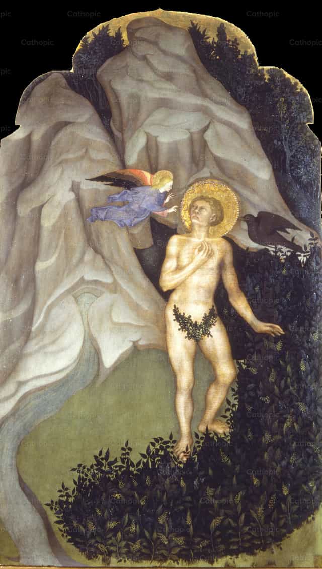 Święty Benedykt kuszony na pustyni - Katolickie zdjęcia stockowe - Zdjęcie: Restored Christian Art