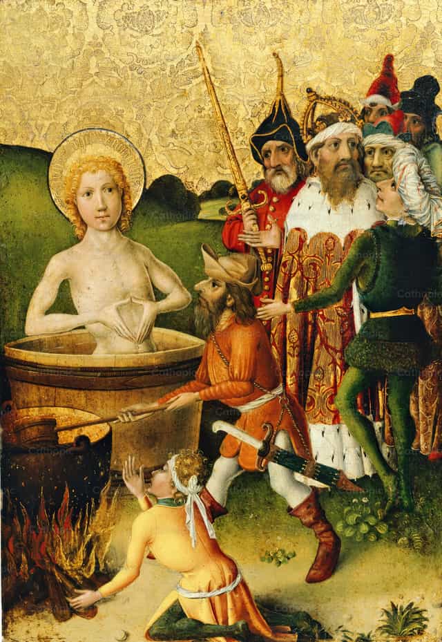 Das Martyrium des heiligen Johannes des Evangelisten - Katholische Stockfotos
