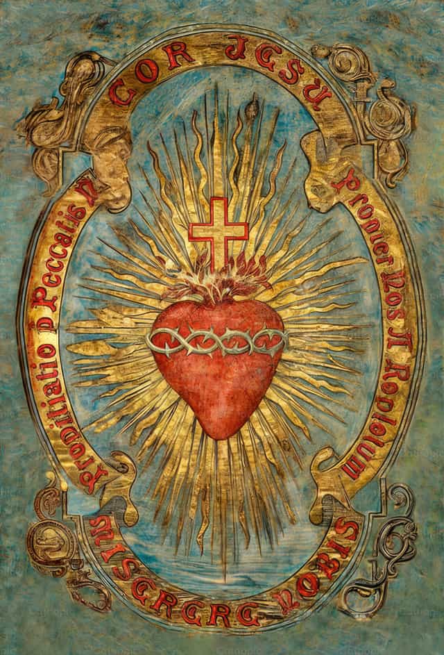 Ilustração do Sagrado Coração de Jesus, século XIX - Imagens católicas de stock