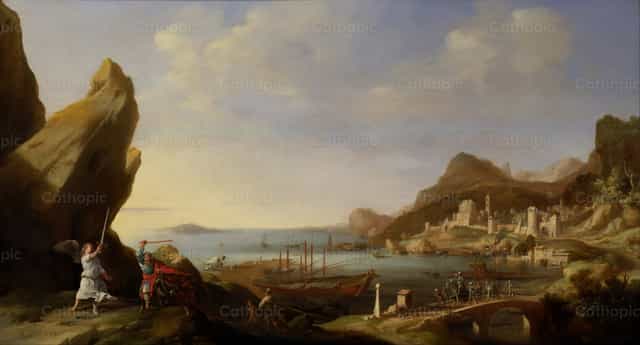 발람과 나귀가 있는 해안 풍경 - 가톨릭 스톡 이미지 - 사진 제공 Restored Christian Art