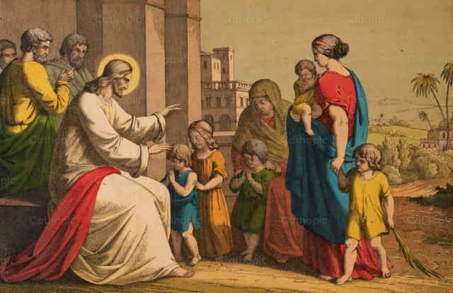 Gesù benedice i bambini - Immagini stock cattoliche