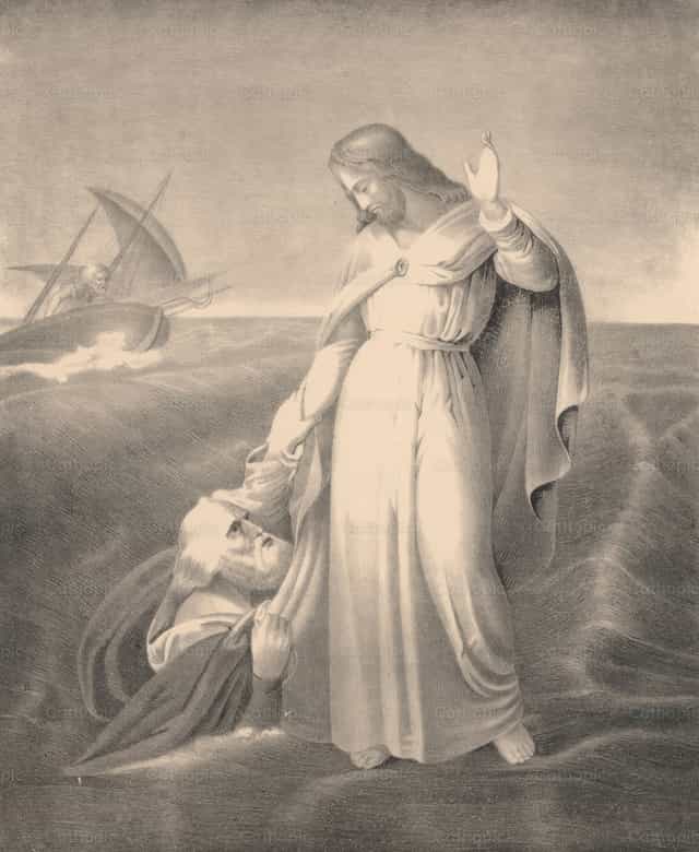 Jesus and Peter on the sea - Catholic stock images