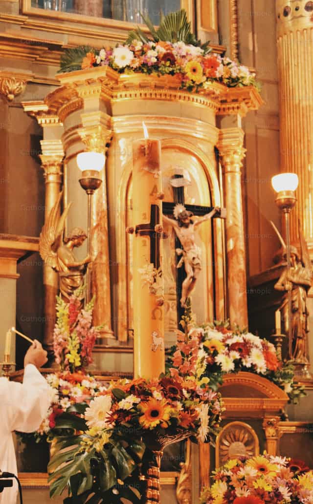 Lighting the Pascal Candle - Catholic stock images