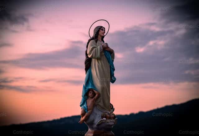 Virgem Maria ao amanhecer - Imagens católicas de stock