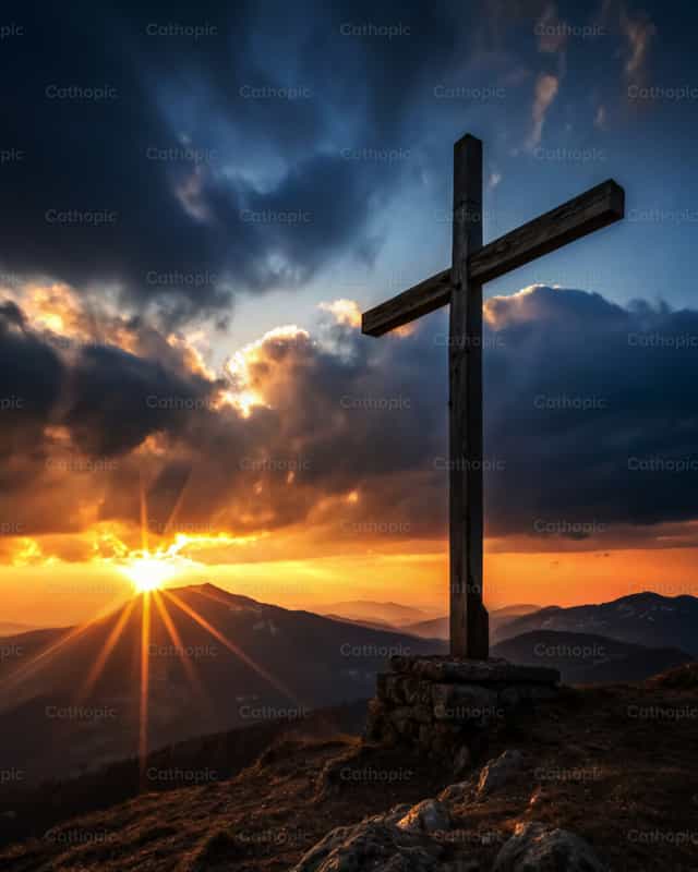 Croix en bois avec lumière rayonnante - Images catholiques de stock - Photo de God Designer
