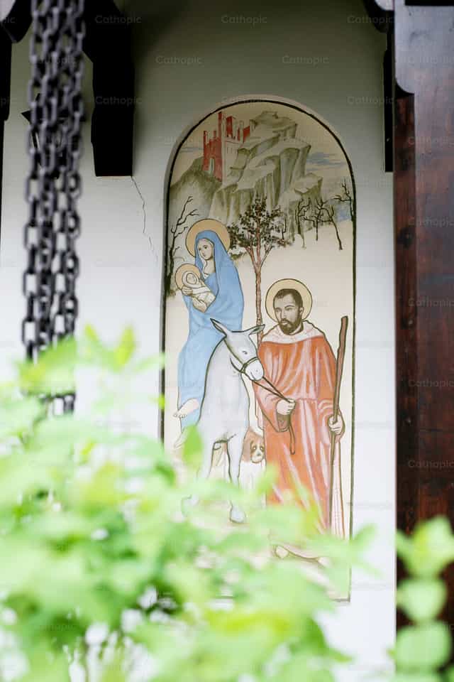 Fresco with the Holy Family escape to Egypt - Catholic stock images - Photo by Cristina Grigore