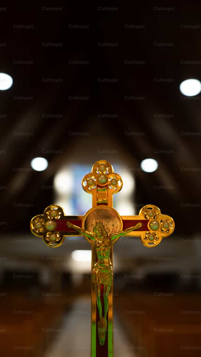 Crucifix on altar - Catholic stock images