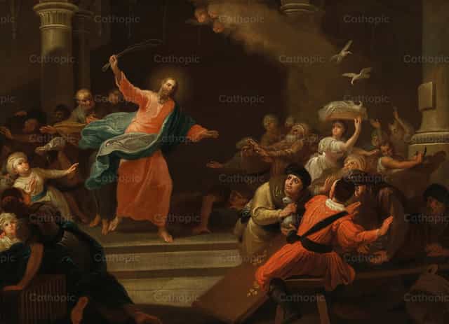 Krisztus kiűzi a pénzváltókat a templomból - Katolikus stockképek - Fotó: Restored Christian Art