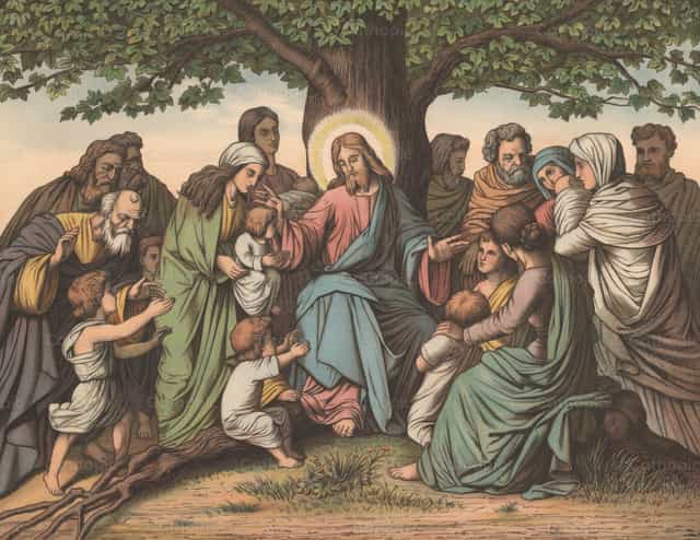 Jezus zegent de kleine kinderen - Katholieke stockfoto's