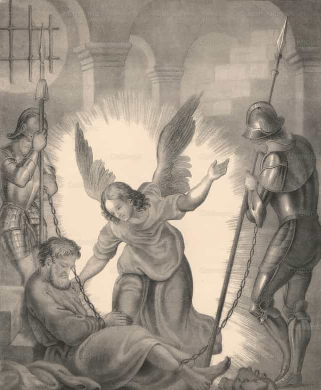 Pietro liberato da un angelo - Immagini stock cattoliche