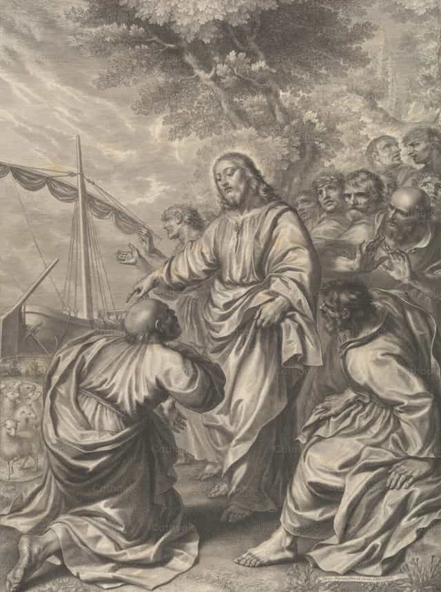 Cristo da la custodia de sus rebaños a San Pedro - Banco de imágenes católicas