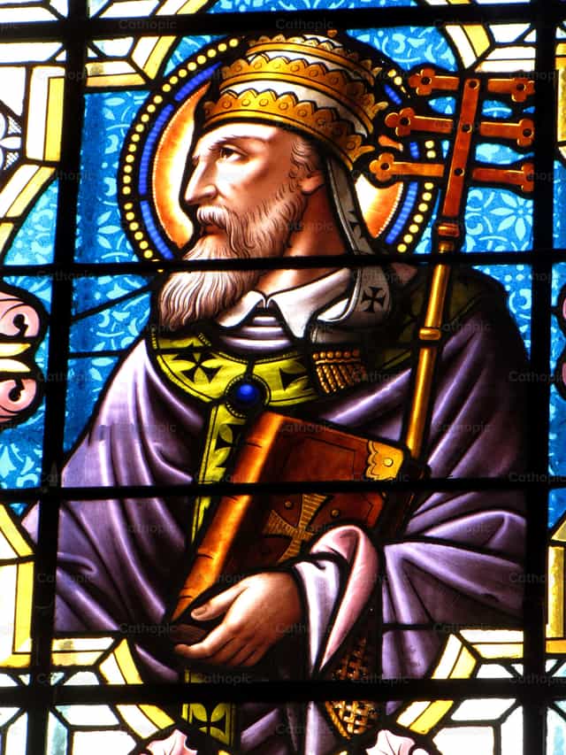 Verrière sacrée de Grégoire le Grand, souverain pontife - Images catholiques de stock