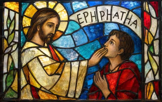 Ephphatha! Jesus healing the deaf-mute. - Catholic stock images
