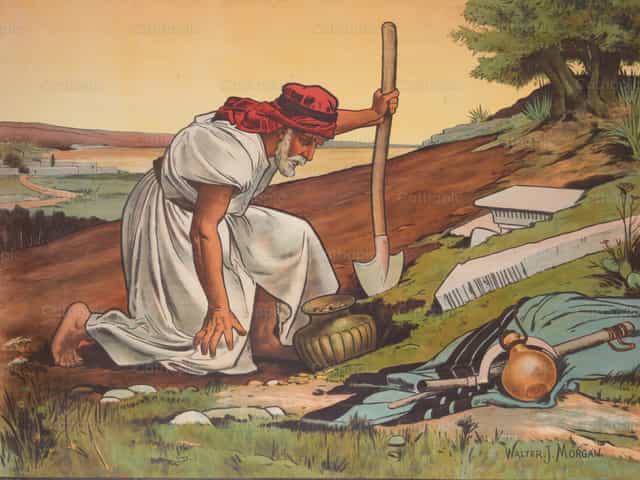 Le Royaume des Cieux est semblable à un trésor caché dans un champ. - Images catholiques de stock