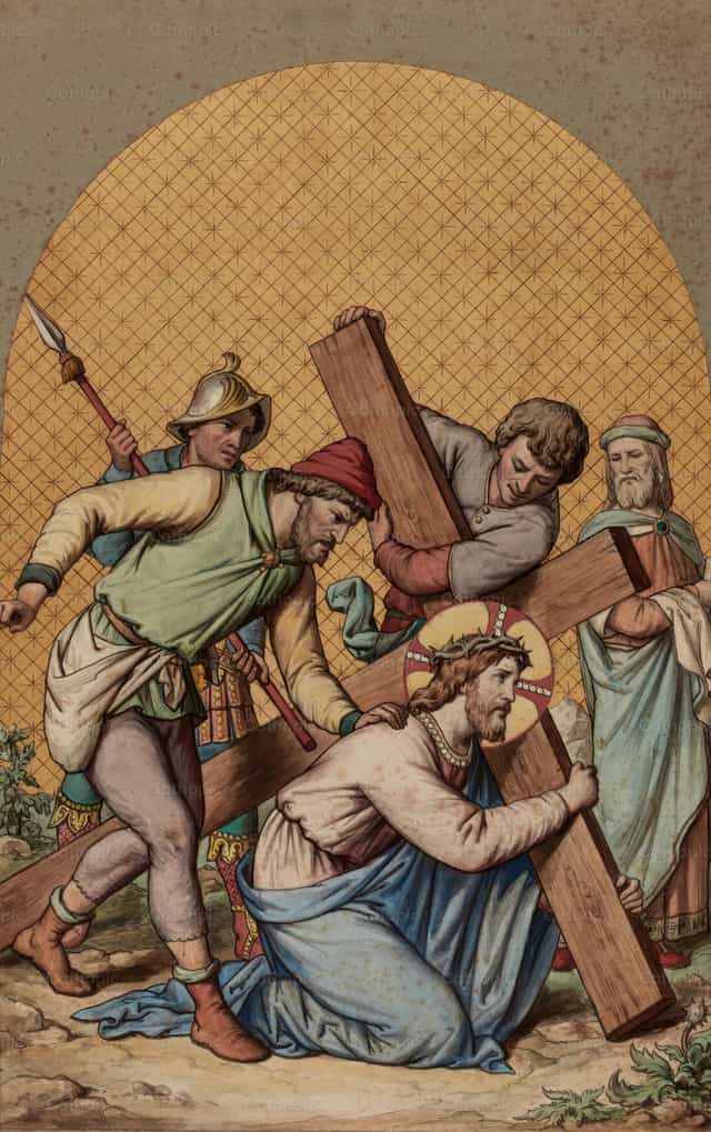 Jesús cae bajo el peso de su cruz - Banco de imágenes católicas