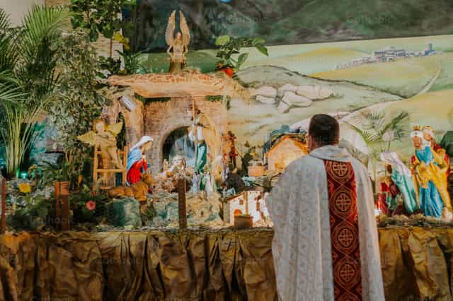 Nativity scene depicting the birth of the Baby Jesus - Catholic stock images