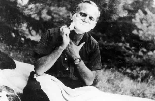 Saint John Paul II shaving - Catholic stock images