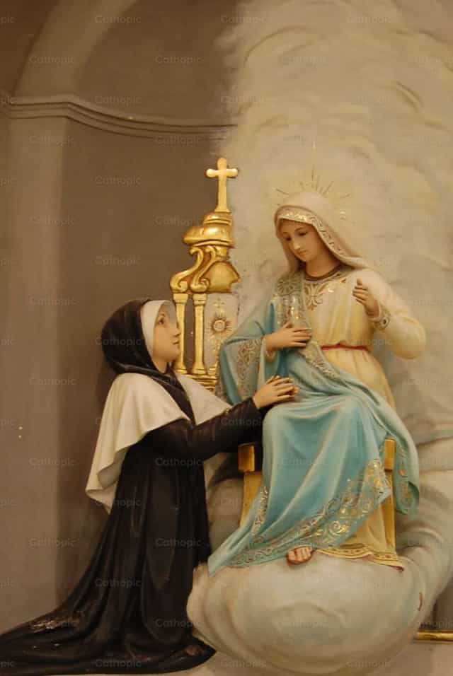 Pagpapakita ng Birheng Maria kay San Catalina - Mga Catholic stock image