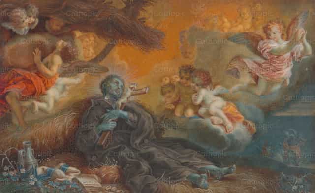 La muerte de San Francisco Javier - Banco de imágenes católicas - Fotografía por Restored Christian Art
