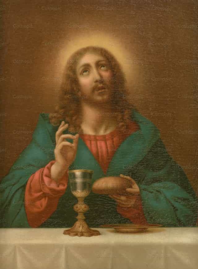 빵과 포도주를 축복하시는 그리스도 - 가톨릭 스톡 이미지 - 사진 제공 Restored Christian Art