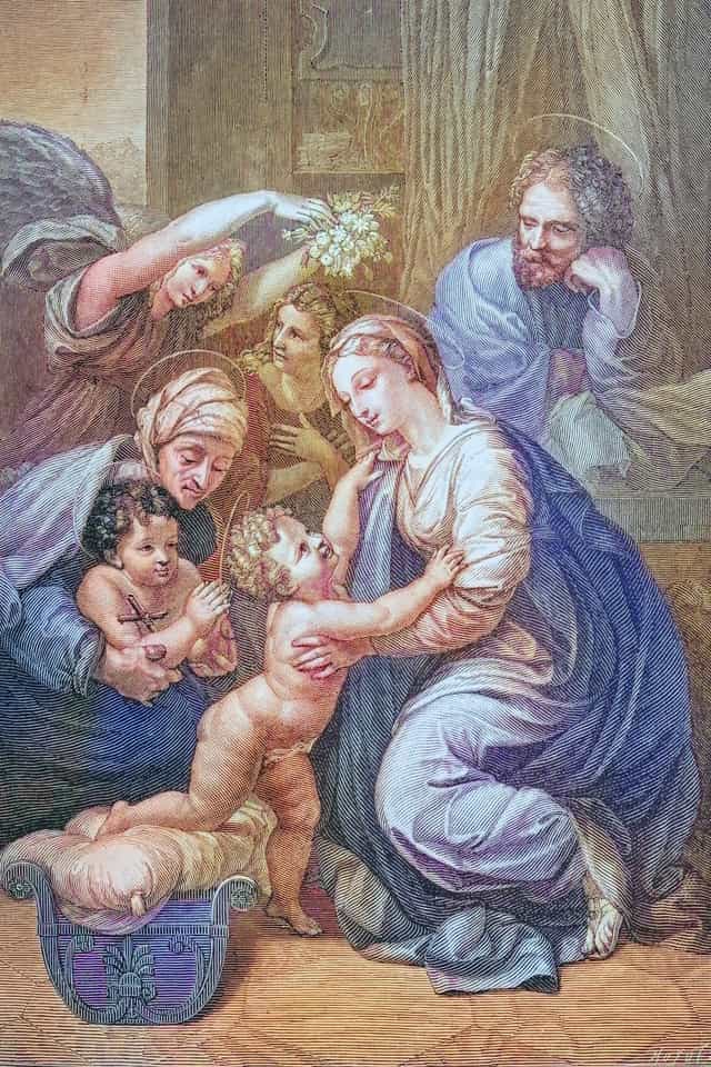 A Szent Családot ábrázoló antik nyomat - Katolikus stockképek - Fotó: Bible and Art
