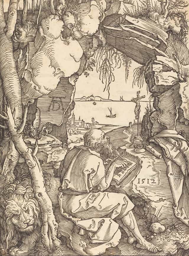 Saint Jérôme dans une grotte - Images catholiques de stock
