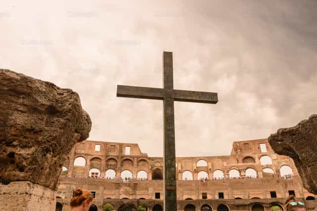 Cross in the Coliseum - Catholic stock images