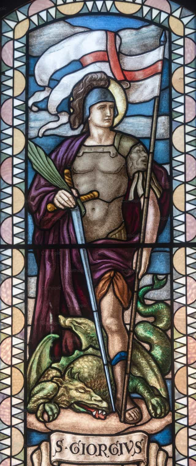 Saint George killing a dragon - Catholic stock images - Photo by Joan Sutter