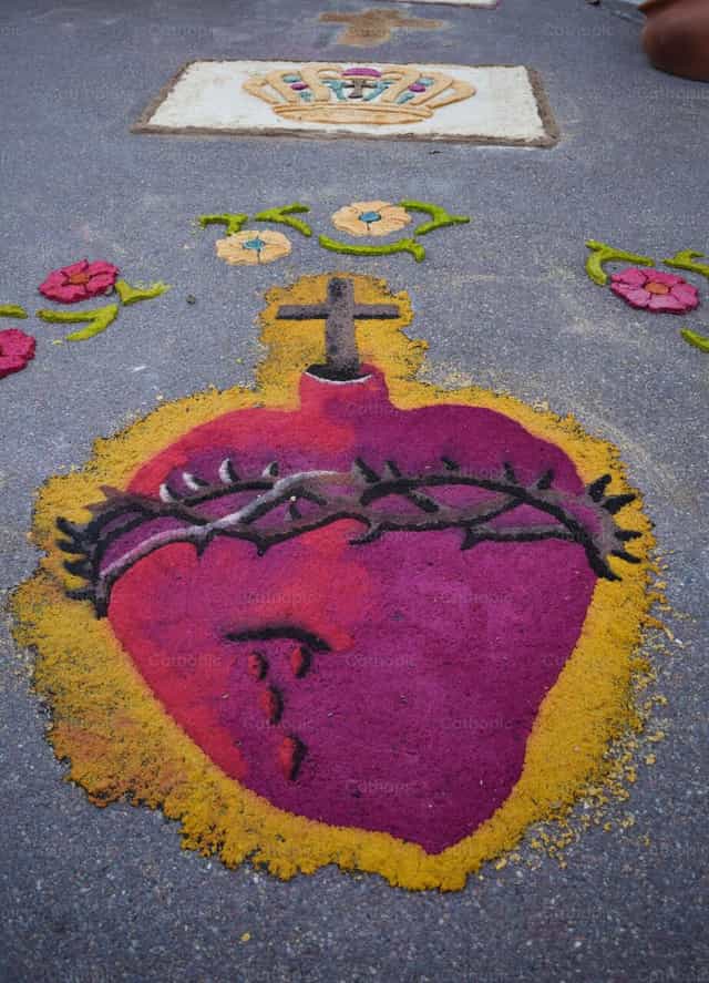 Sacred Heart of Jesus made with flowers - Catholic stock images