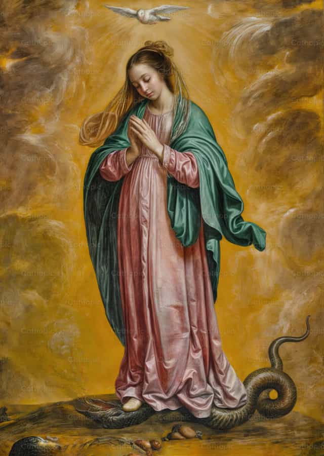 Birheng tumapak sa ahas - Mga Catholic stock image