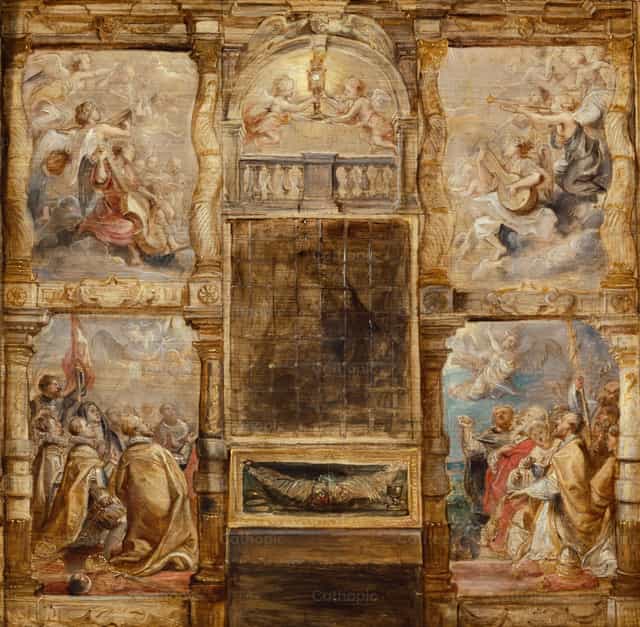 De aanbidding van de Eucharistie - Katholieke stockfoto's
