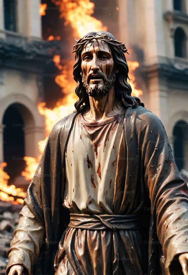Jézus Krisztus a háború borzalmai közepette - Katolikus stockképek - Fotó: catholicmall.org