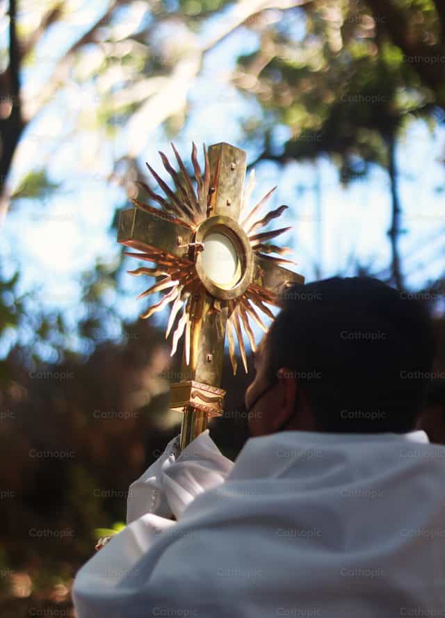 Jezus in de Eucharistie - Katholieke stockfoto's