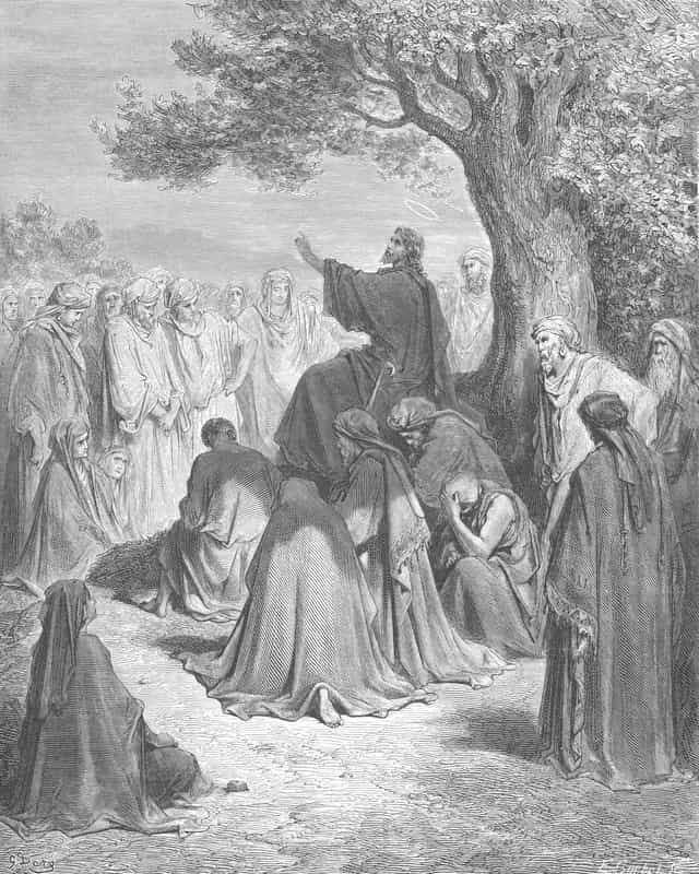 Jezus nauczający tłumy - Katolickie zdjęcia stockowe - Zdjęcie: Restored Christian Art