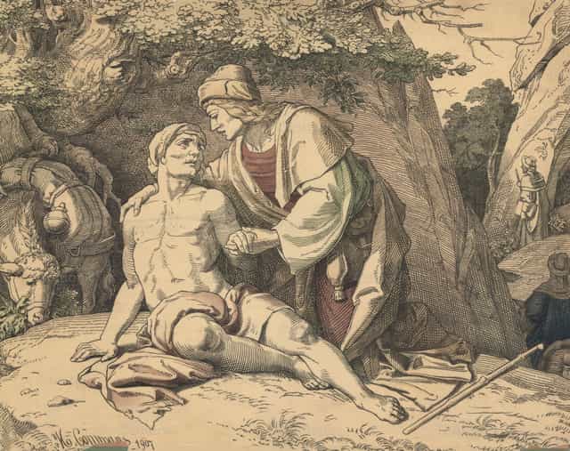 Le bon Samaritain - Images catholiques de stock