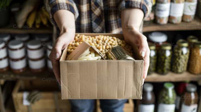Caja con alimentos - Banco de imágenes católicas