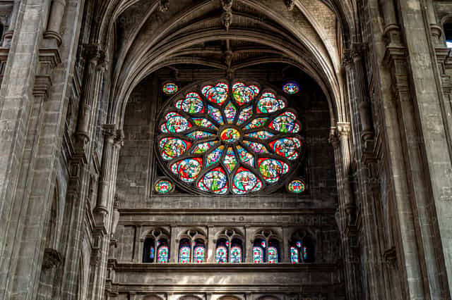 Stained Glass Rose Window - Notre-Dame de Paris - Catholic stock images