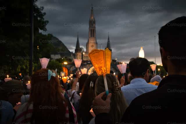 Torchlight Procession in Lourdes - Catholic stock images