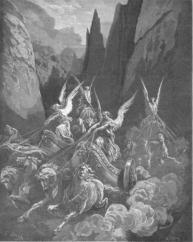Vision de Zacharie des quatre chars - Images catholiques de stock