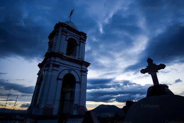 Exterior of Cathedral and Cross - Catholic stock images