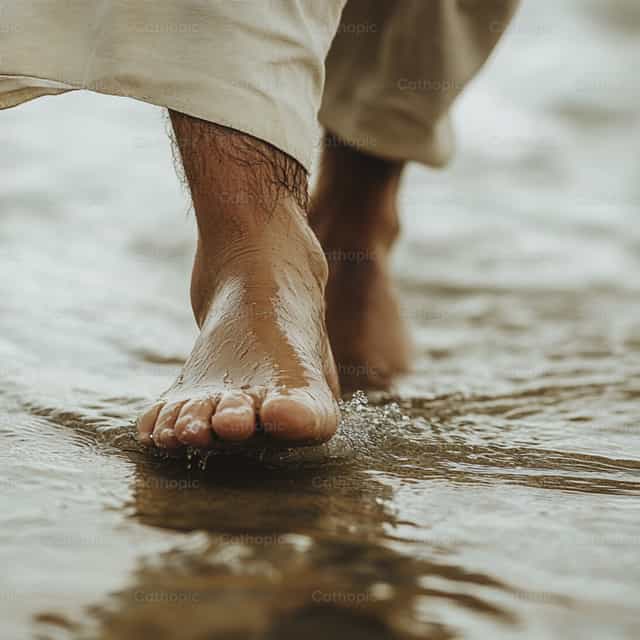 Marcher sur les eaux - Images catholiques de stock