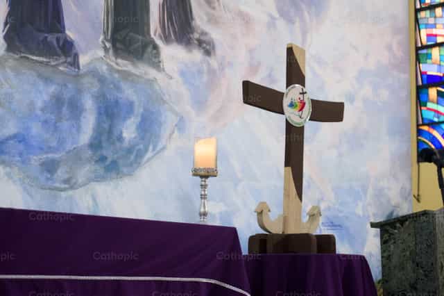 Jubilee Cross and altar - Catholic stock images